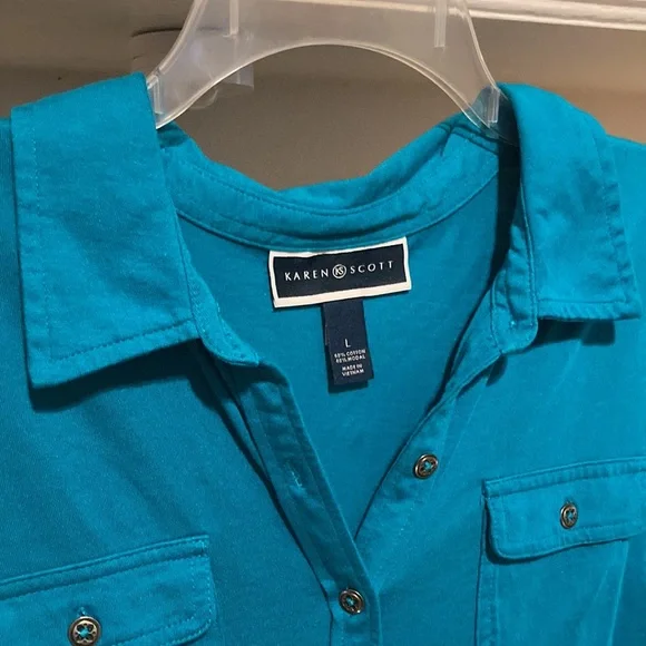 🩶🩶 Karen Scott Women’s Teal Button Down Shirt (size L) - Picture 3 of 8